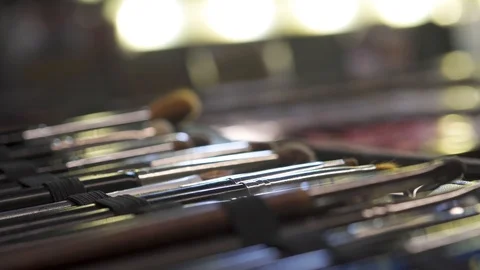 Makeup Brushes with Selective Focus in 4K Slow Motion Stock Footage 122576087