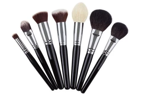 Makeup brushes set. Isolated. White background Stock Photos