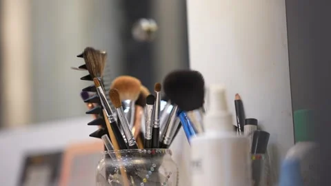 Makeup brushes set, professional make up artist brush kit Stock-Footage 313318516