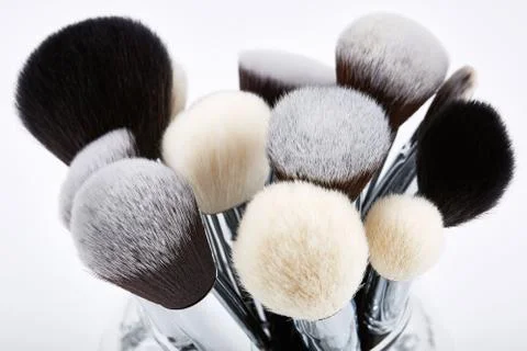 Makeup brushes set. White background Stock Photos