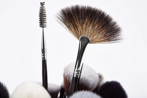 Makeup brushes set. White background Stock Photos