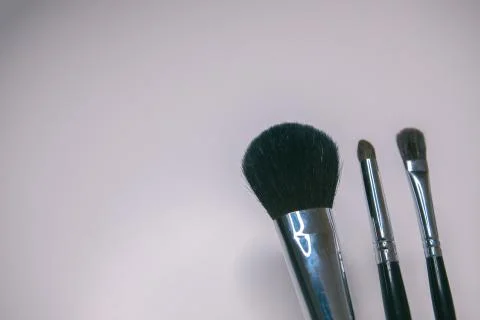 Makeup brushes set on white background Stock Photos