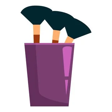 Makeup brushes standing in a purple cup for beauty care routine Stock Illustration