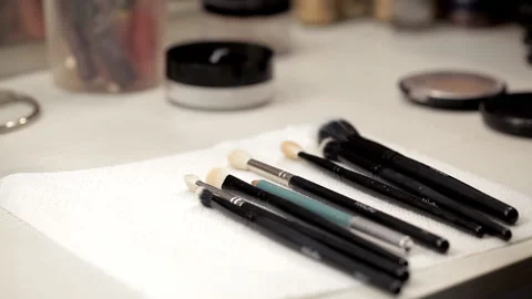 Makeup brushes on the table Stock Footage 87098482