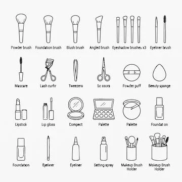 Makeup Brushes Tools Icons Set, Beauty Cosmetics Illustration Silhouette Stock Illustration