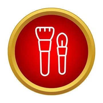 Makeup brushes tools outline icon on red button Stock Illustration