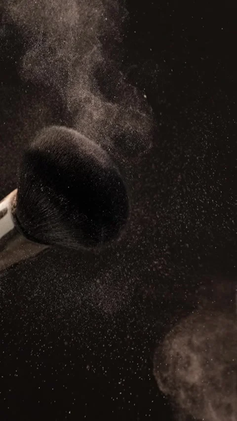 Makeup Brushes Touching with Powder Burst  Slow Motion Beauty Shot on Dark .. Stock Footage 312762568