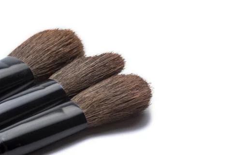 Makeup brushes on white isolated background for female beauty. Stock Photos