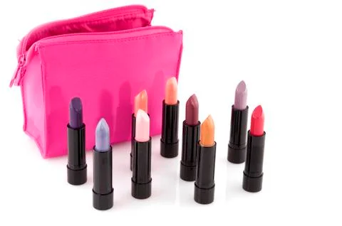 Makeup case with lipsticks Stock Photos