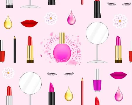 Makeup collage seamless pattern. 스톡 일러스트