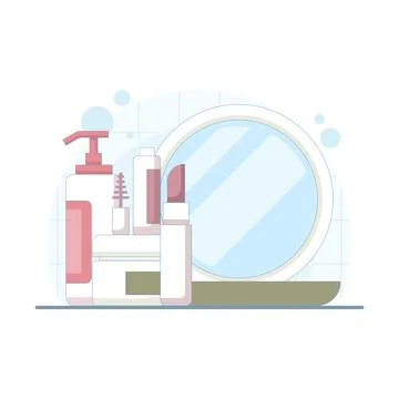 Makeup cosmetic concept showing mirror with mascara and lipstick Stock Illustration