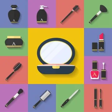 Makeup, cosmetic icon set. Flat style 스톡 일러스트
