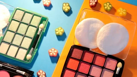 Makeup - cosmetics - palette - box - closeup 05 Stock Footage 61932637