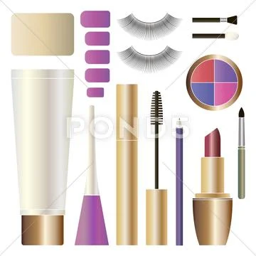 Makeup Cosmetics Products. Isolated Cosmetic Set.