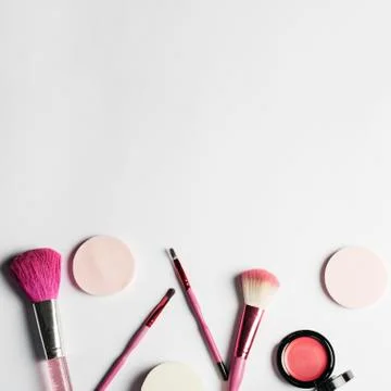 Makeup cosmetics tools background and beauty cosmetics, products and facial c 스톡 사진