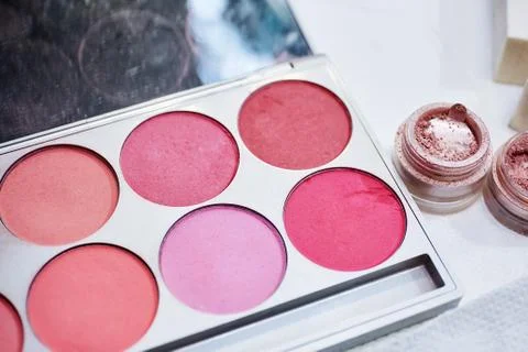 Makeup cosmetics on white background. Shallow focus Stock Photos