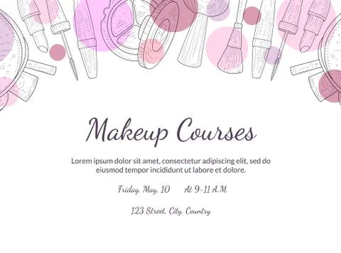 Makeup Courses Banner Template with Place for Your Text, Design Element For イラスト素材