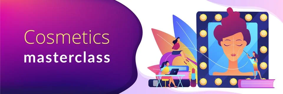 Makeup courses concept banner header. Illustrazione stock