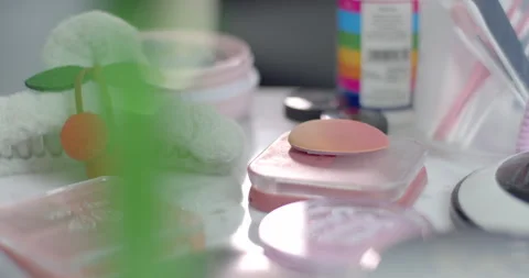 Makeup equipment.Close-up of professional brushes of different sizes. Stock Footage 280410434