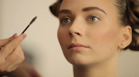 Makeup eyebrow color models before the show Video stock 56678943