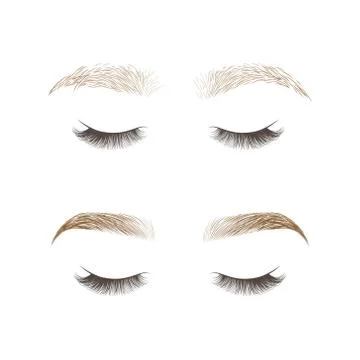 Makeup eyebrows. Set of well-groomed and shaggy eyebrows. Stock Illustration