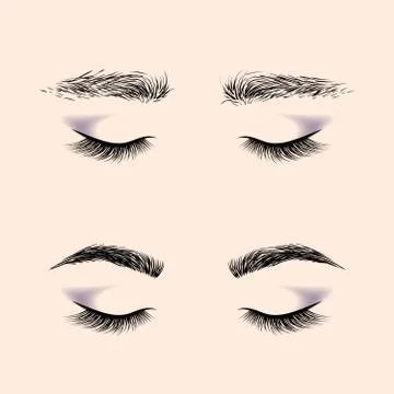 Makeup eyebrows. Set of well-groomed and shaggy eyebrows. Before and after the Stock Illustration