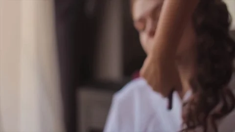 Makeup on Face of Bride Slow Motion Stock Footage 73737877