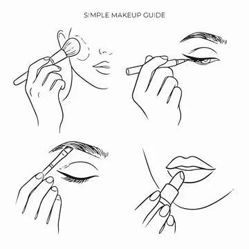 Makeup guide illustration, simple beauty tutorial, line art Silhouette 库存插图