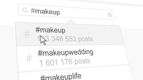 Makeup hashtag search through social media posts. 3D rendering Stockillustratie