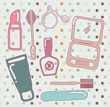 Makeup icons over dots background. vector illustration.. Ilustração Stock