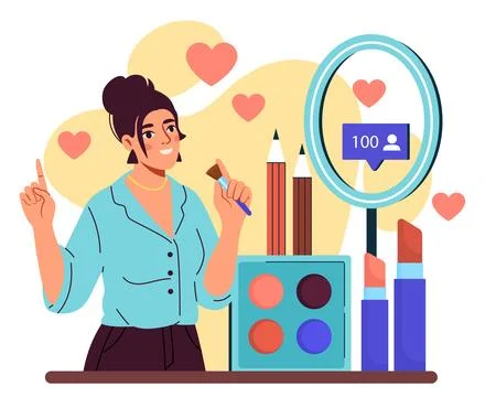 Makeup influencer with beauty tools. Vector illustration 스톡 일러스트