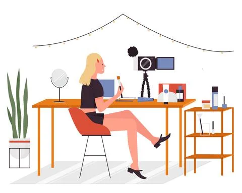 Makeup lady blogger making content Stock Illustration