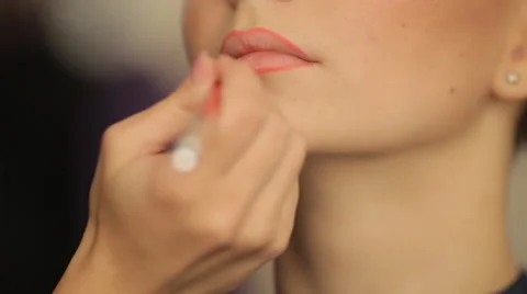 Makeup lipstick models before the show Stock Footage 56679120