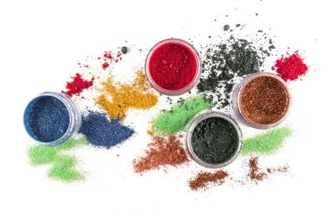 Makeup. Make-up Set. Brush.Glitter. lipgloss, rouge, eyeshadows,white background Фото