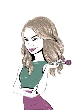 Makeup master with brush and lipstick Illustrazione stock