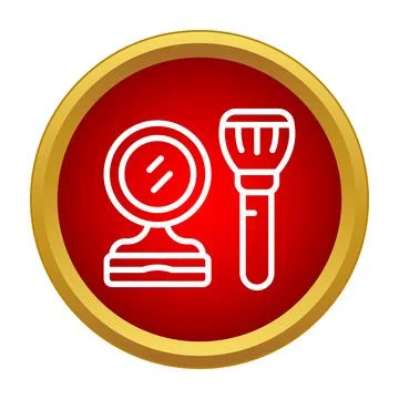 Makeup mirror and brush icon on red background 스톡 일러스트