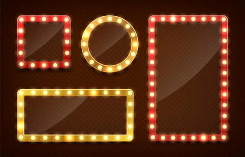 Makeup mirror. Circle and rectangle mirrors frame with light bulbs and mirrored Illustrazione stock