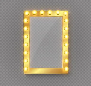 Makeup mirror isolated with gold lights. Vector illustration. Stock Illustration