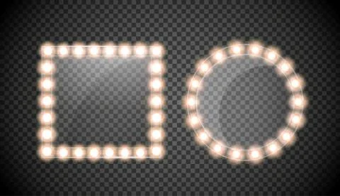 Makeup mirror isolated with gold lights. Vector square and round frames イラスト素材