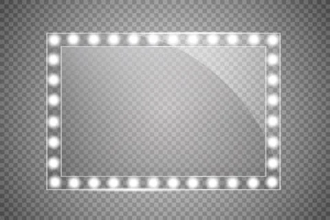 Makeup mirror isolated with white lights. Vector square frames illustration 스톡 일러스트