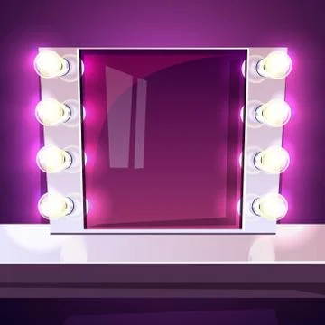 Makeup mirror lamp illuminated vector illustration Иллюстрация