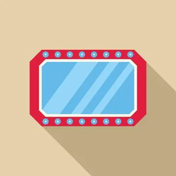 Makeup mirror with light bulbs casting shadow flat icon Stock Illustration