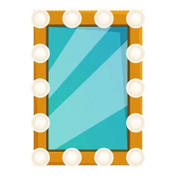Makeup mirror with light bulbs surrounding frame reflecting light blue Stock Illustration