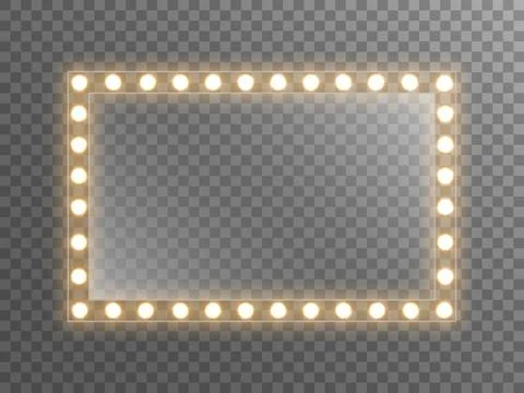 Makeup mirror with light. Dressing mirror with bright bulbs. Rectangle glass Stock Illustration