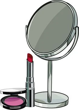 Makeup Mirror with Lipstick and Blush for Beauty and Fashion Concepts Stock Illustration