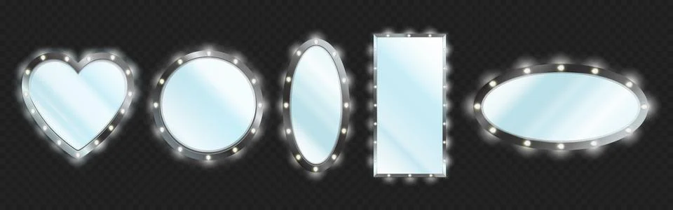 Makeup mirrors in black frame with light bulbs Illustrazione stock