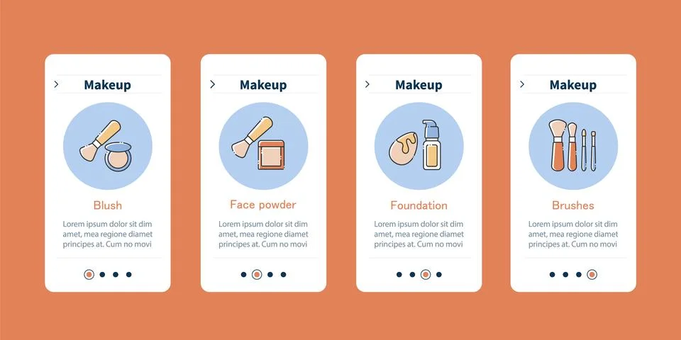 Makeup onboarding mobile app screens Stock Illustration