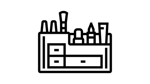 Makeup organiser bathroom interior line icon animation Stock Footage 326136121