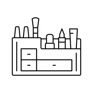 Makeup organiser bathroom interior line icon vector illustration Stock Illustration