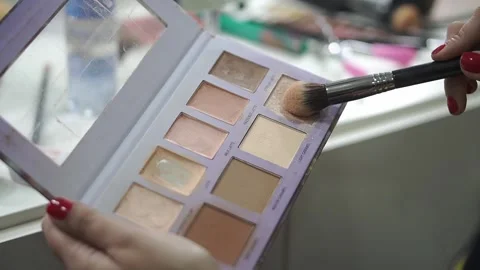 Makeup palette and brush in action before the aplication. Stock Footage 137677169